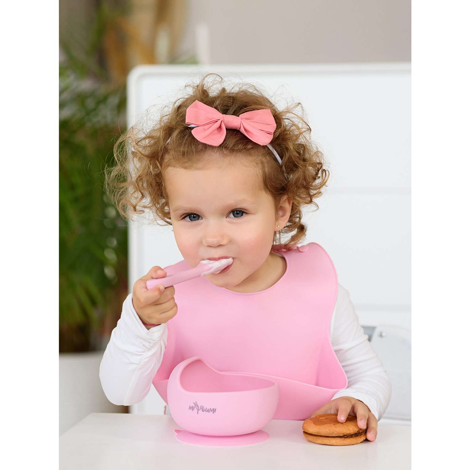 Набор для кормления Miyoumi Силиконовая тарелка на присоске + ложка Baby pink - фото 2