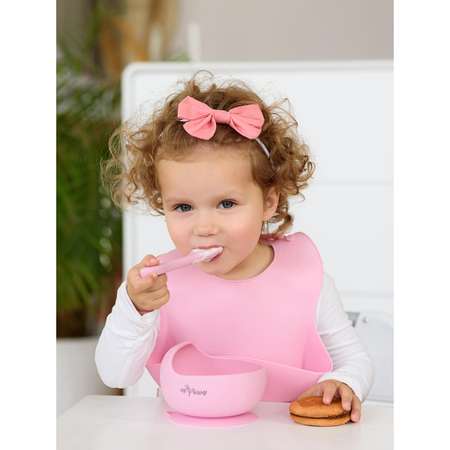 Набор для кормления Miyoumi Силиконовая тарелка на присоске + ложка Baby pink