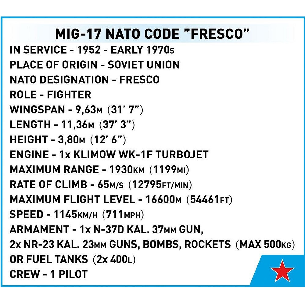 Конструктор COBI Истребитель MiG-17 NATO Code Fresco купить по цене 5742 ₽  в интернет-магазине Детский мир