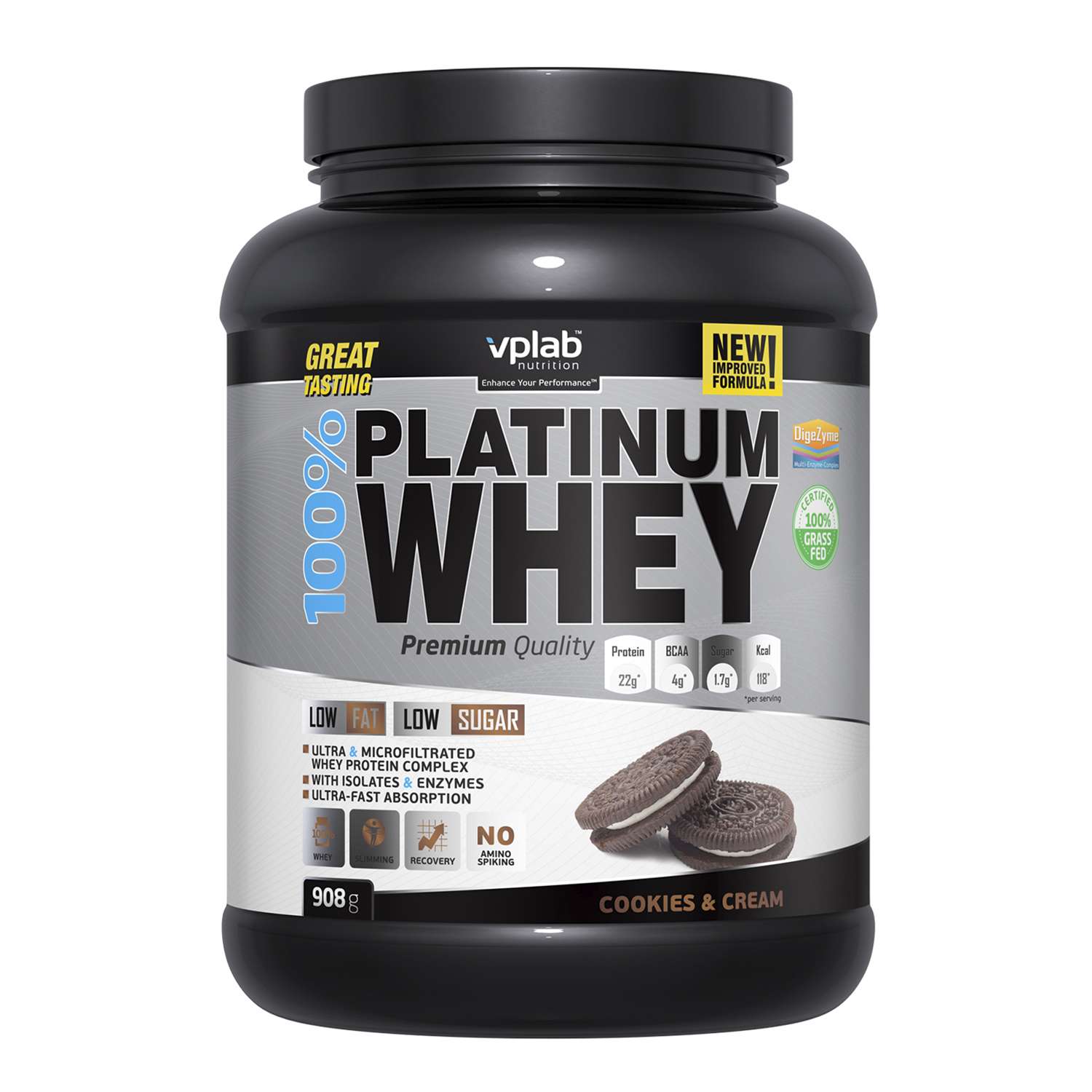 Протеин VPLAB Platinum Whey 100% печенье-крем 908г - фото 1