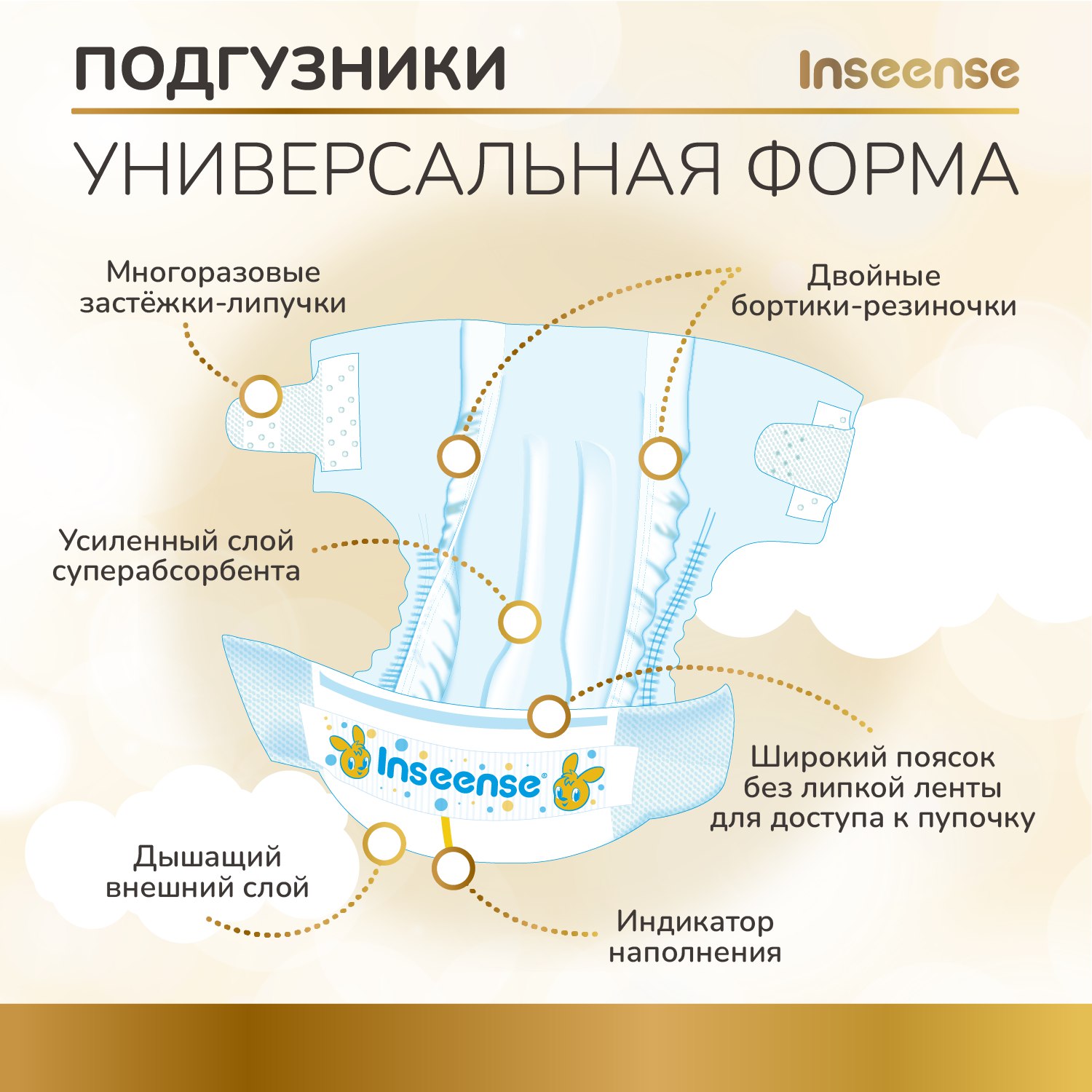 Подгузники INSEENSE Classic Plus S 4-8 кг 74 шт на липучках - фото 2