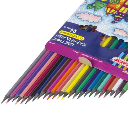 Карандаши цветные Пифагор для рисования набор 24 цвета пластиковые