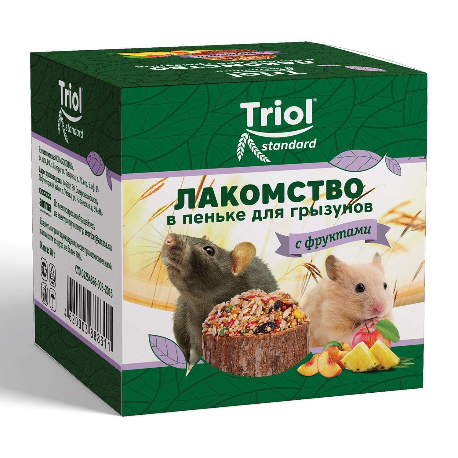 Лакомство для грызунов Triol Standard в пеньке с фруктами 70г - фото 1