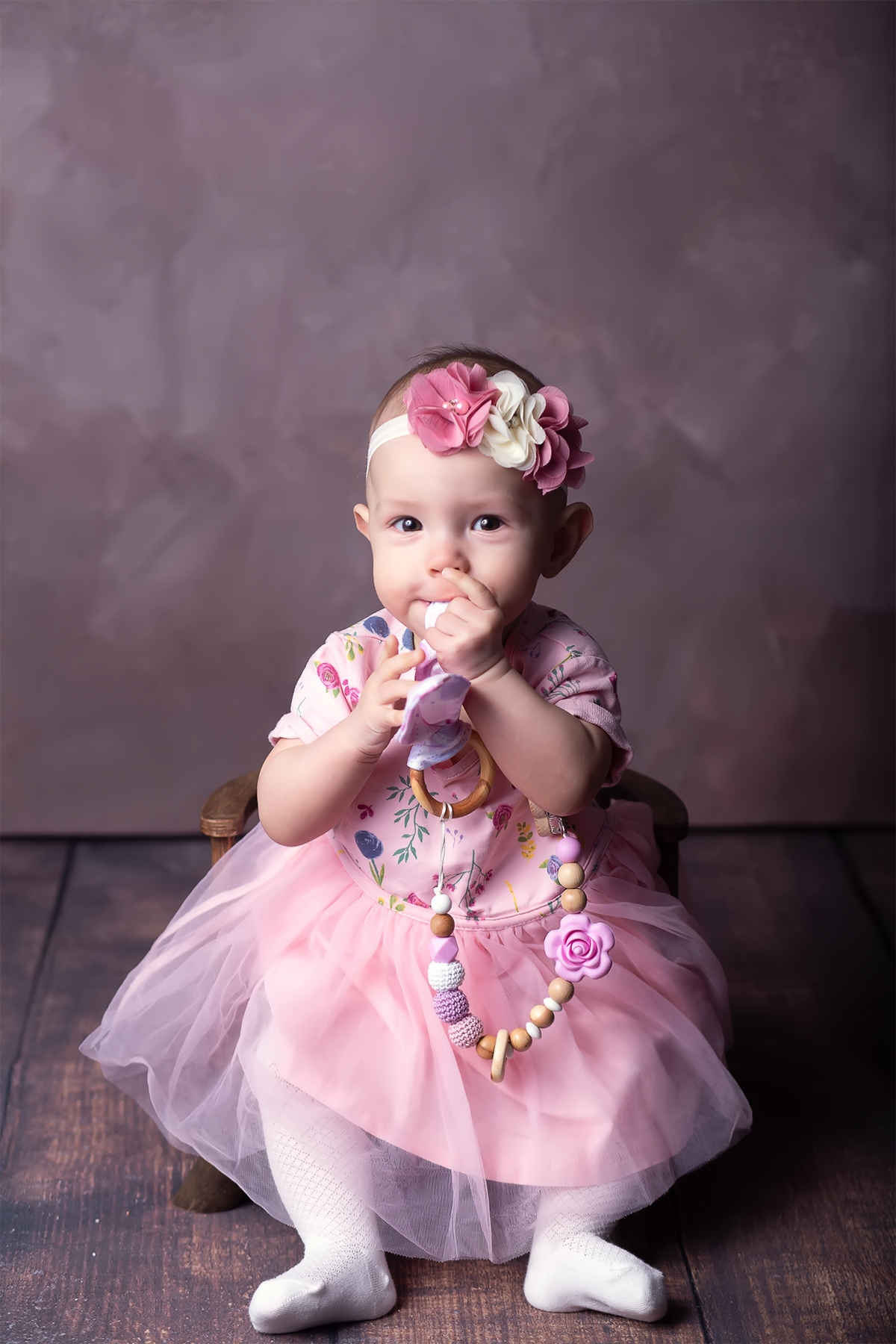 Подарок новорожденной Счастливые Моменты Можжевелово/силиконовый + Грызунок «ушки-зайчика» розовый - фото 5