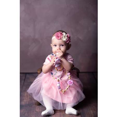 Подарок новорожденной Счастливые Моменты Можжевелово/силиконовый + Грызунок «ушки-зайчика» розовый