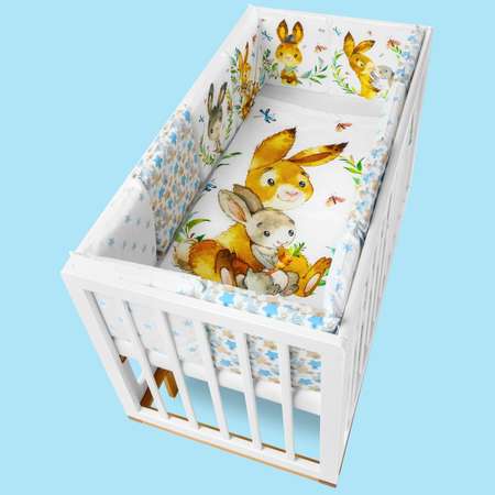 Бортики в кроватку loombee для новорожденных с постельным бельем комплект Зайка с цветами