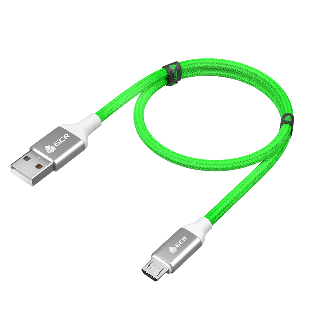 Кабель GCR 1.0m MicroUSB быстрая зарядка в зеленой нейлоновой оплетке GCR-52470 - фото 1