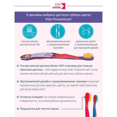 Детская зубная щетка edel+white Flosserbrush Ультрамягкая с защитным колпачком От 0 до 8 лет