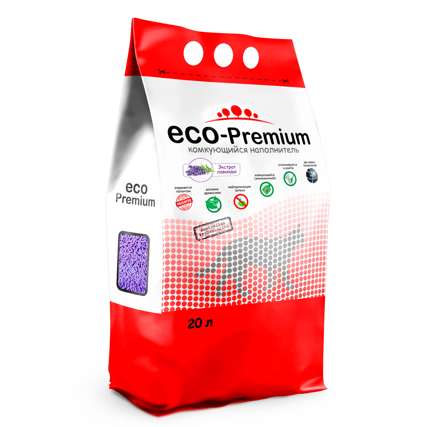 Наполнитель для кошек ECO premium комкующийся Лаванда 20л - фото 1