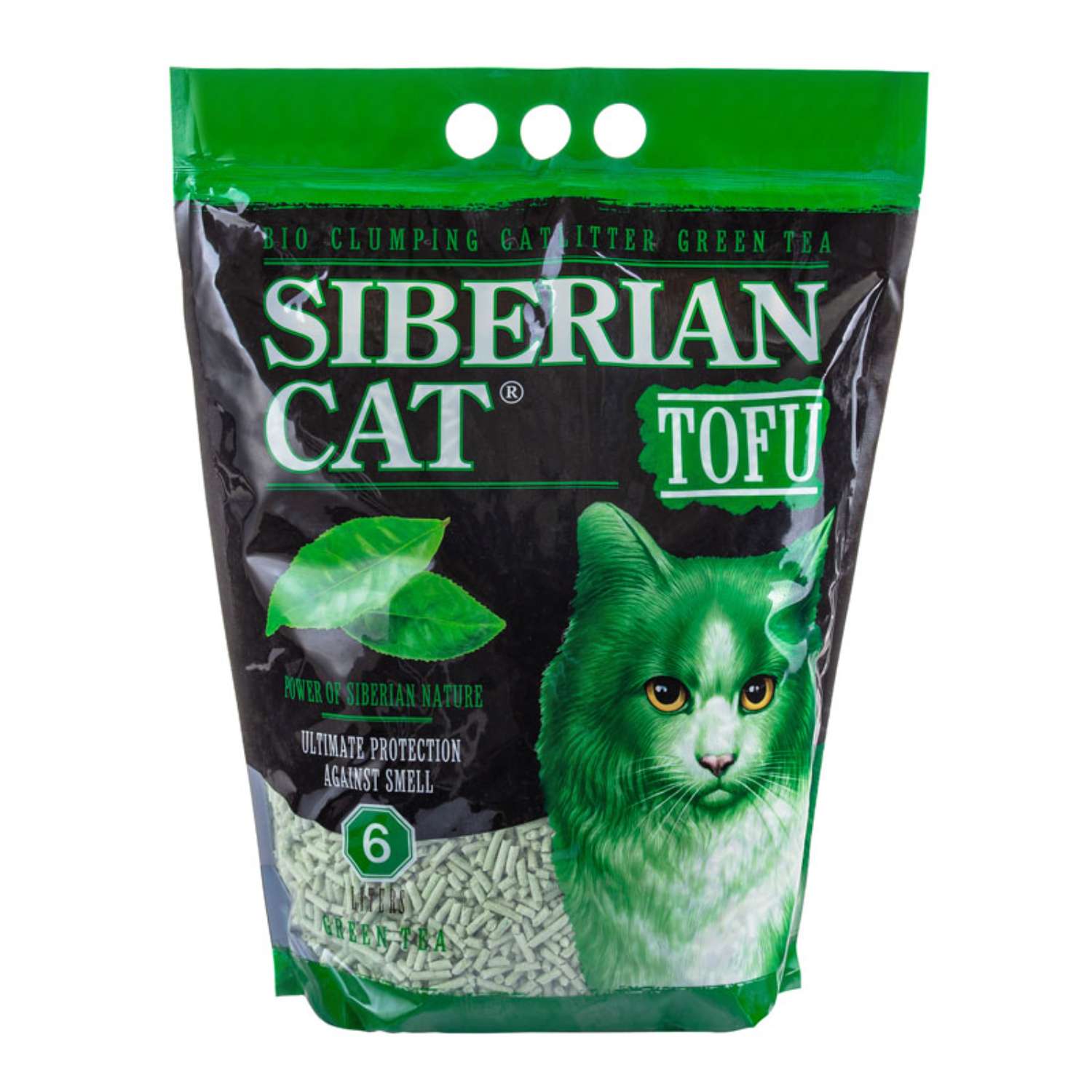 Наполнитель для кошек Сибирская кошка Тофу комкующийся Зеленый чай 6л - фото 1
