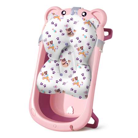 Ванночка для новорожденных LaLa-Kids складная с матрасиком светло-лиловым в комплекте