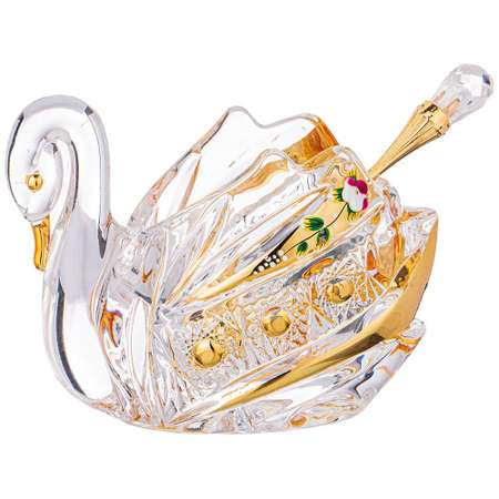 Икорница Lefard лебедь gold glass 8 см с ложкой стекло 195-123