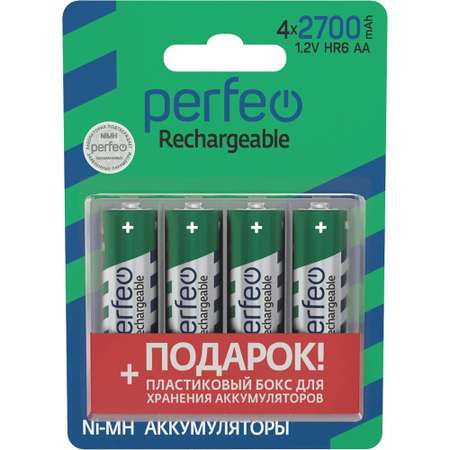 Аккумуляторные батарейки Perfeo AA2700mAh 4 штуки+Box