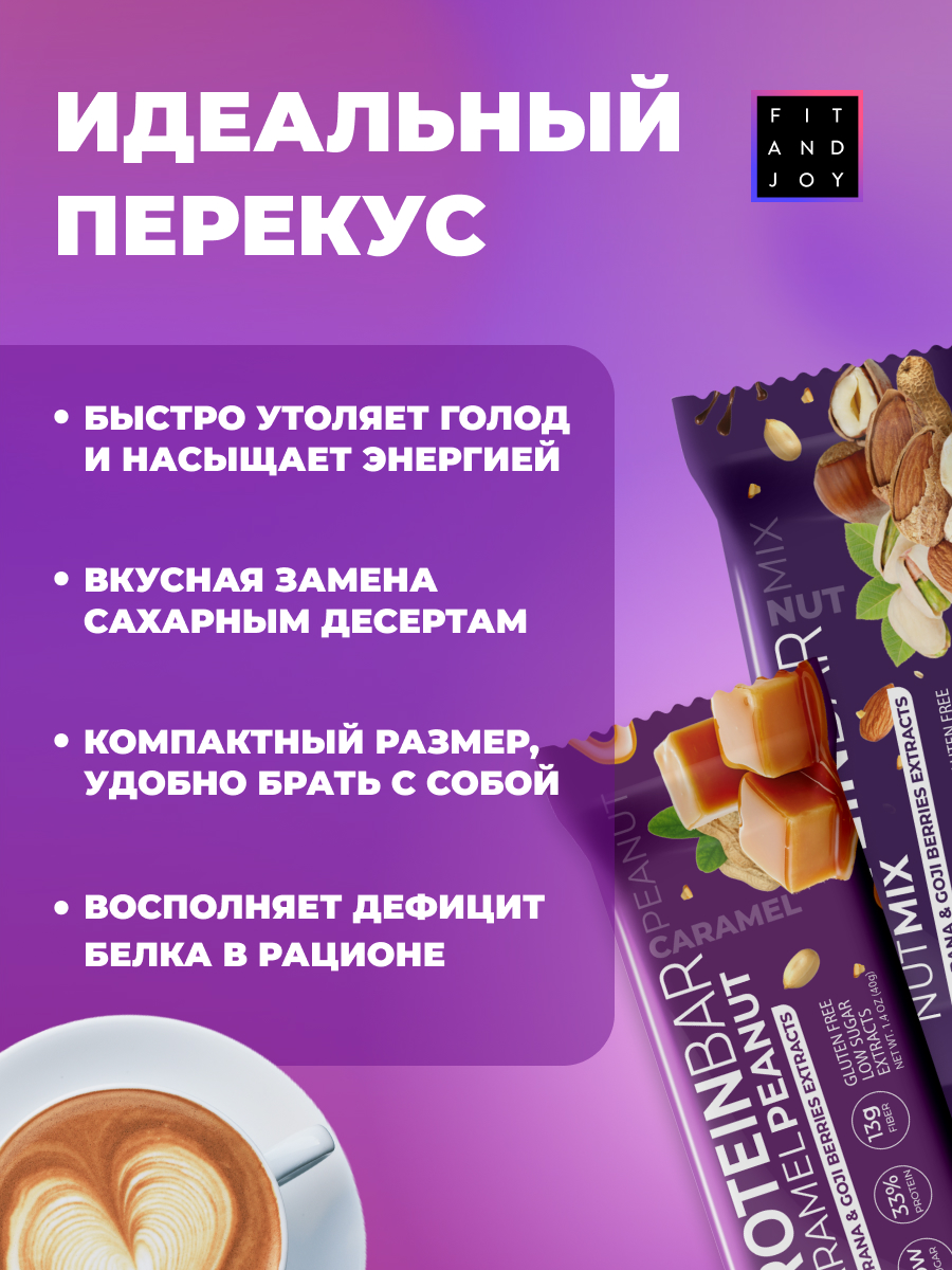 Протеиновые батончики ассорти FIT AND JOY с экстрактом ягод годжи и гуараны 16шт*40гр - фото 4