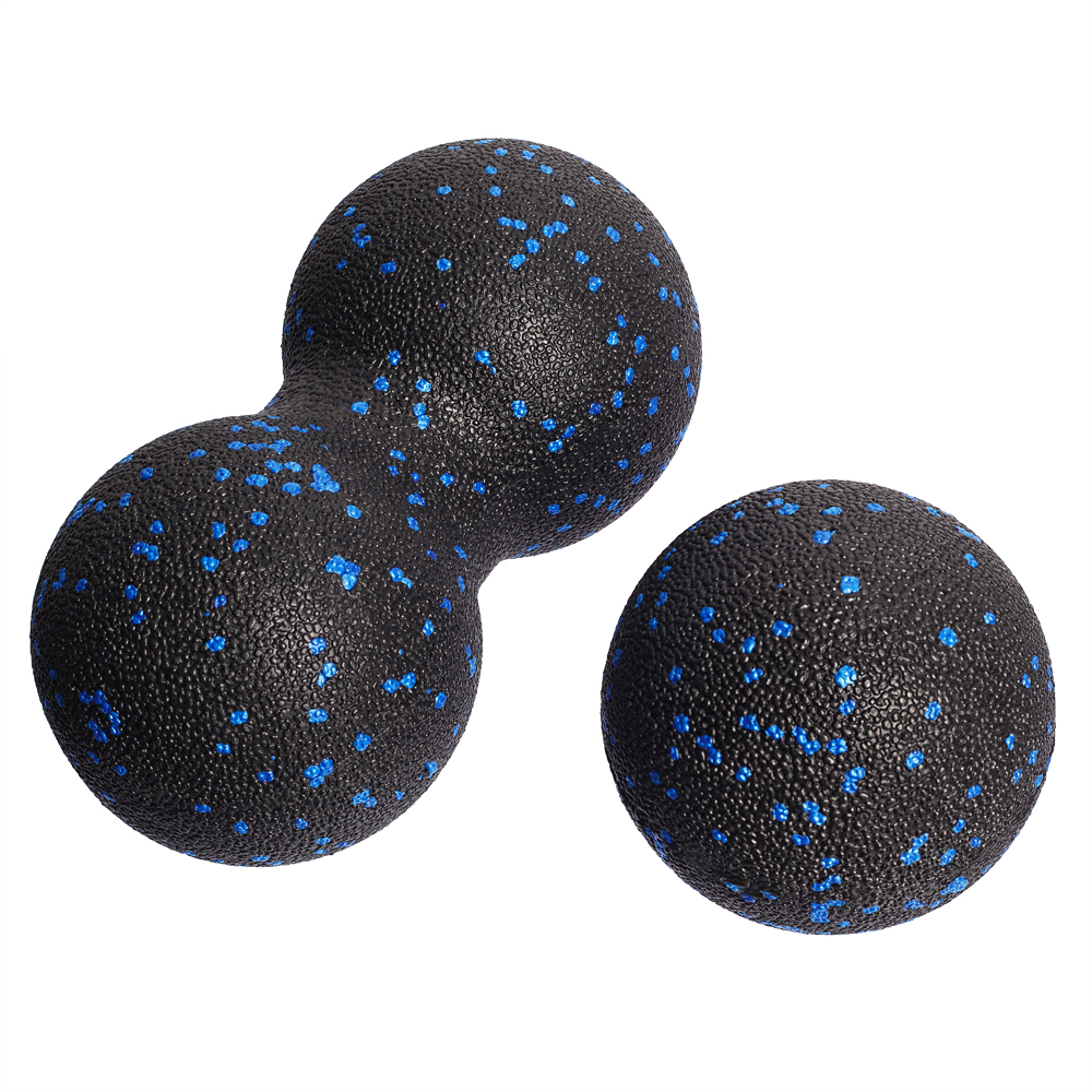Набор массажных мячей МФР STRONG BODY классический и сдвоенный: 8 см и 8х16 см черно-синий - фото 2