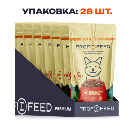 Корм консервированный для кошек пауч Profifeed с говядиной в соусе 75 г 28 шт