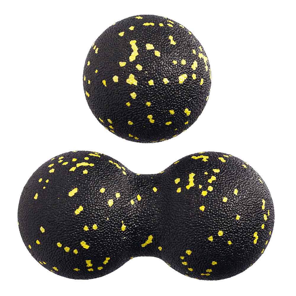 Набор массажных мячей МФР STRONG BODY классический и сдвоенный: 8 см и 8х16 см черно-желтый - фото 4