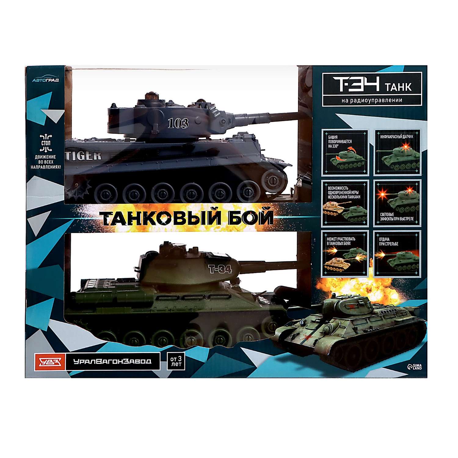 Танковый Автоград бой Т34 vs Tiger на радиоуправлении 2 танка свет и звук - фото 16