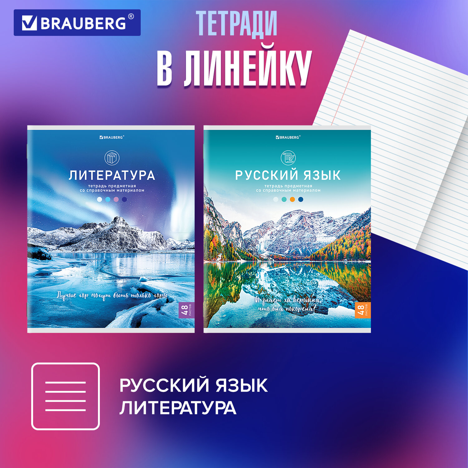 Тетради предметные Brauberg школьные со справочным материалом в клетку и линейку 12 шт 48 листов - фото 3