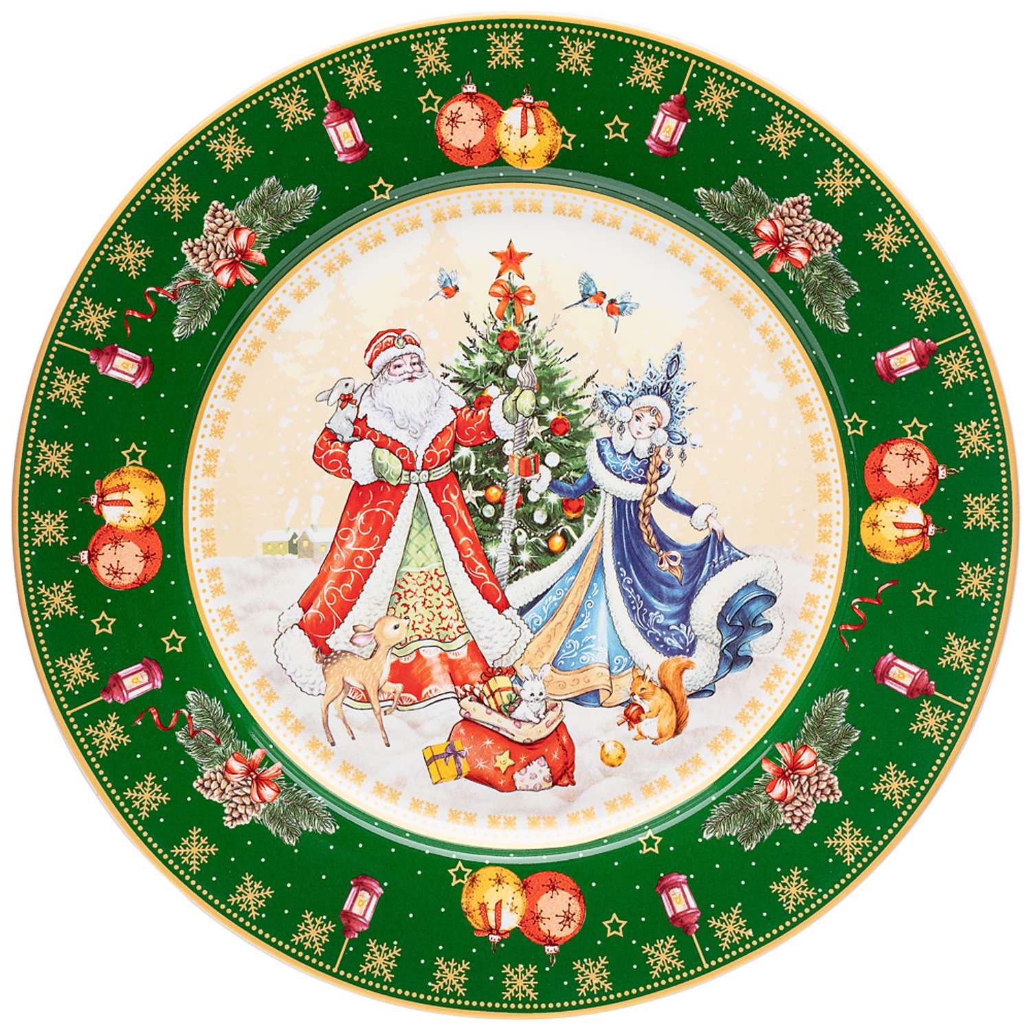 Тарелка Lefard обеденная дед мороз и снегурочка 26см зеленая 85-1714 - фото 1
