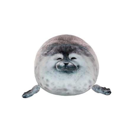 Мягкая игрушка Михи-Михи Тюлень пятнистый улыбающийся серый 35см