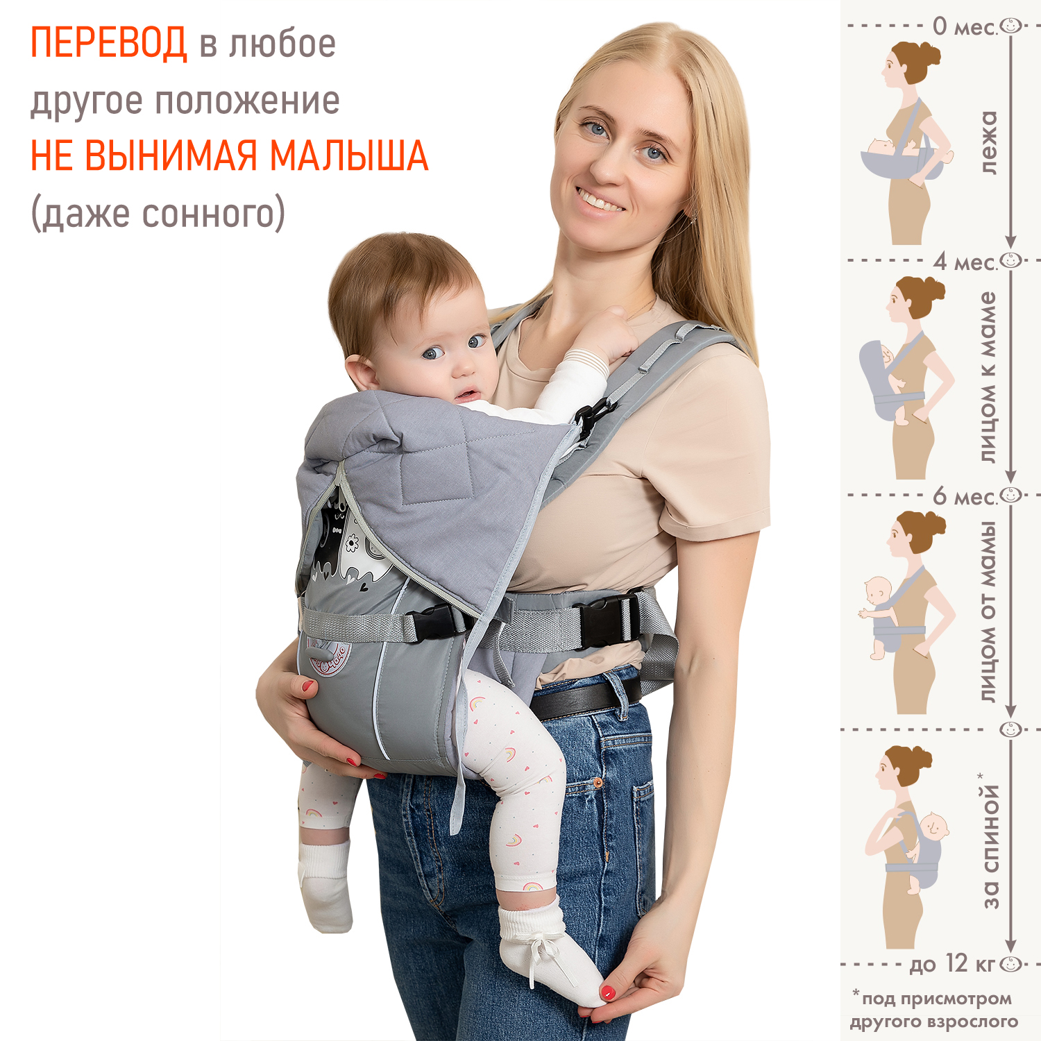 Рюкзак-кенгуру Чудо-чадо «BabyActive Grace» от 0 мес серый - фото 1