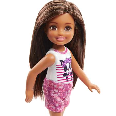Кукла Barbie Челси Шатенка в топе с щенком FRL81