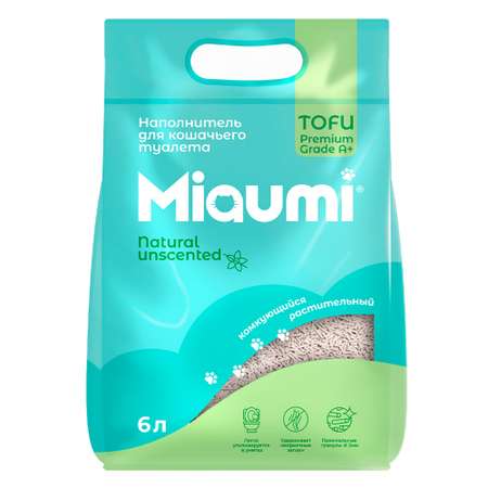 Наполнитель для кошачьего туалета Miaumi TOFU Natural Unscented Тофу комкующийся растительный без ароматизатора 6л