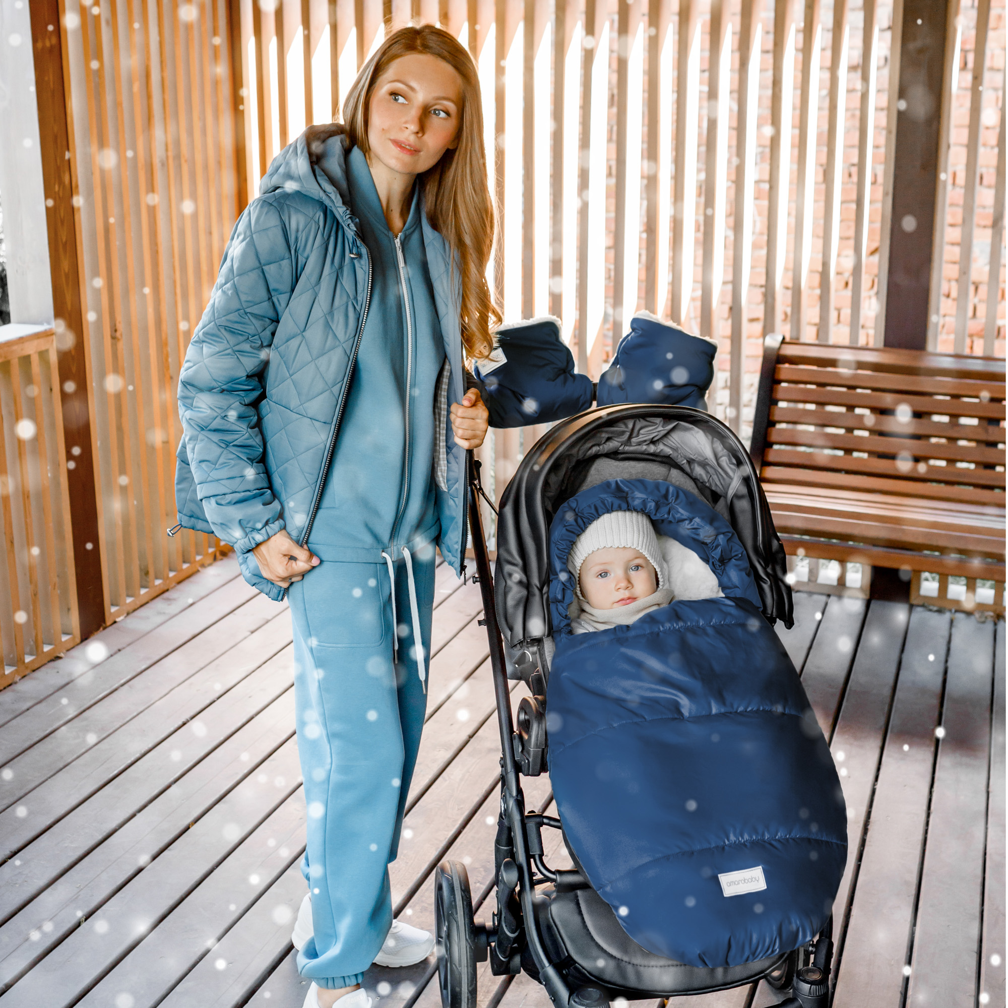 Конверт зимний меховой AmaroBaby Snowy Travel Синий 105 см - фото 4