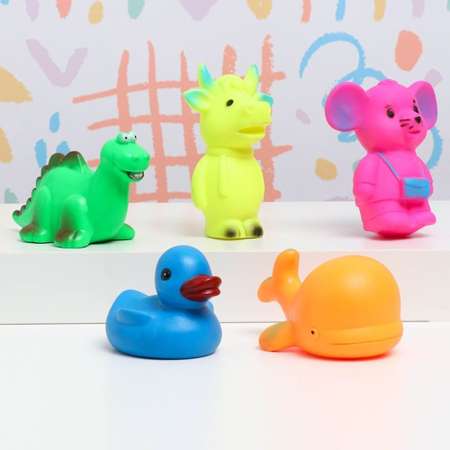 Игрушка пищалка UzToy для купания животные резиновая 9 см микс 3 штуки