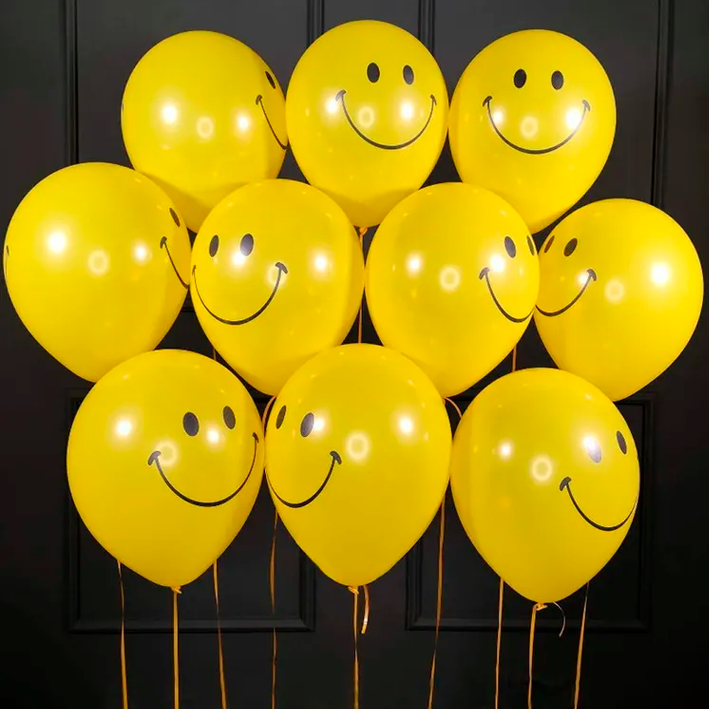 Воздушный шар Riota Смайлики Эмодзи желтые 30 см 15 шт - фото 2
