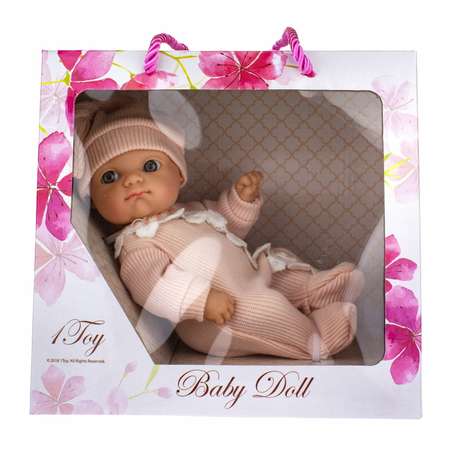 Кукла пупс 1TOY PREMIUM в розовом трикотажном комбинезоне и шапочке 20 см в премиум коробке с ручками