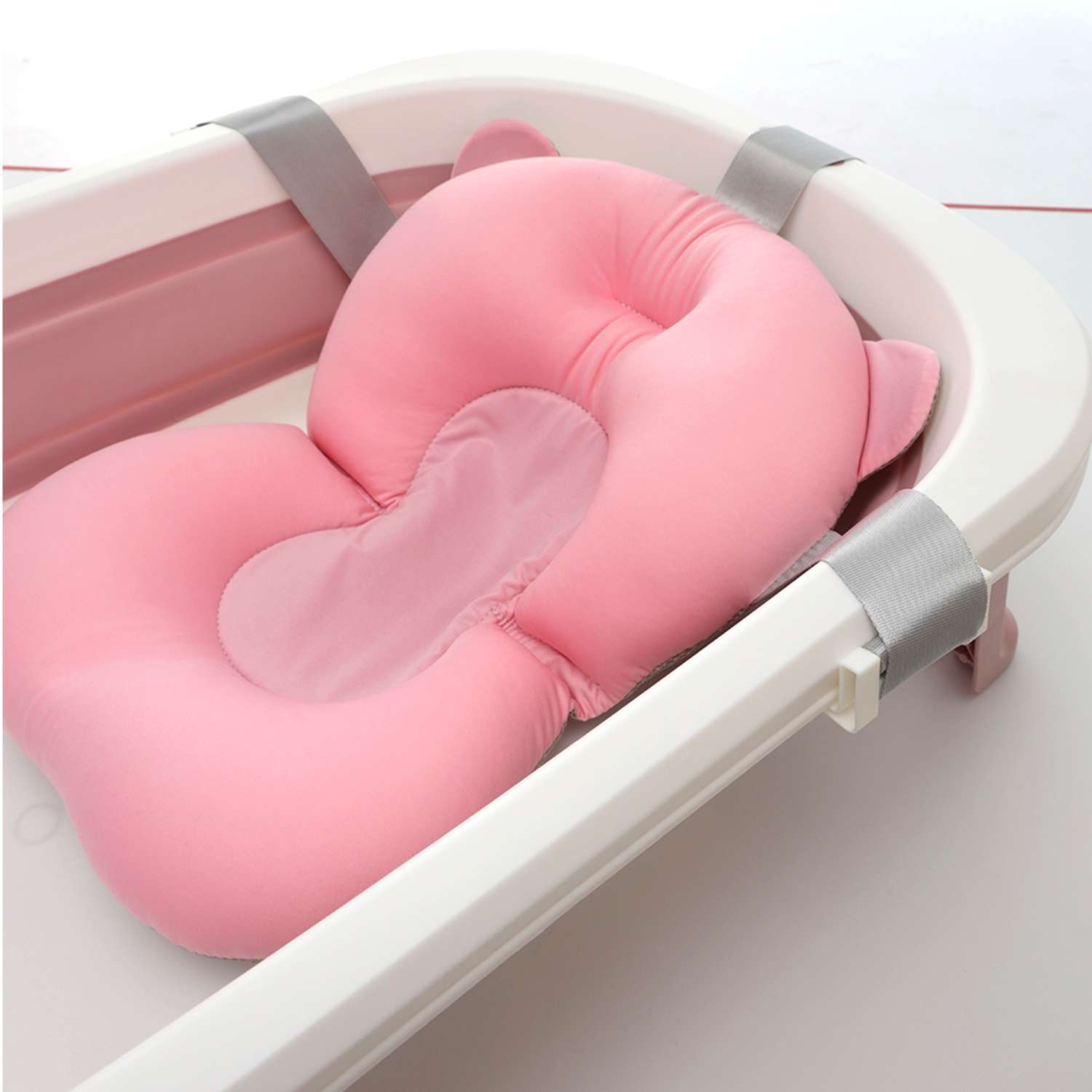 Ванночка складная детская WiMi с подушкой для купания розовая - фото 5