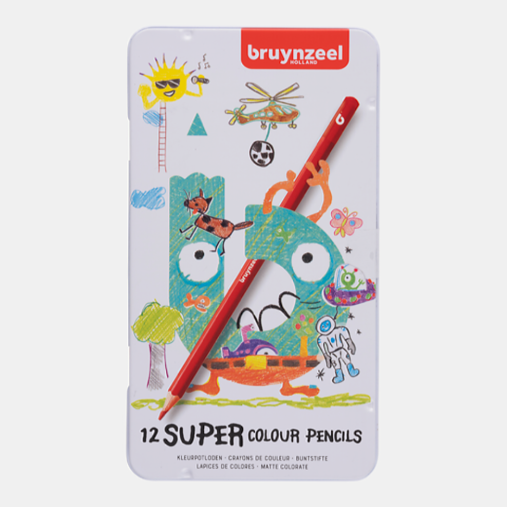 Набор цветных карандашей Bruynzeel Kids Super Colour 12 цветов в металлической упаковке - фото 1