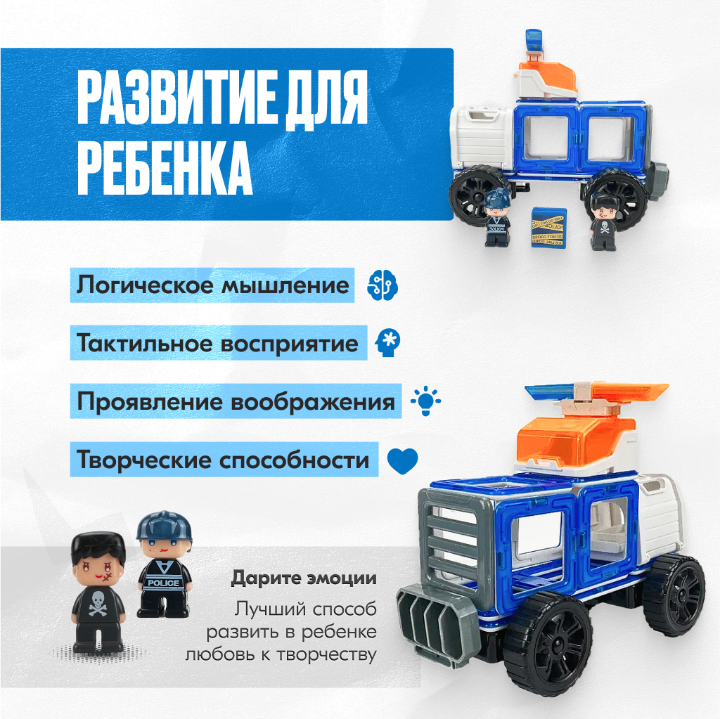 Игрушка LX Магнитный конструктор полицейский набор 23 детали - фото 4