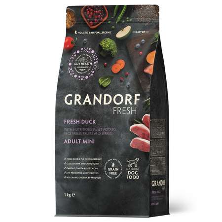 Корм для собак GRANDORF FRESH Fresh Dog Adult Mini Duck/Sweet Potato мелких пород Свежее мясо утки 1кг беззерн с жив пробиотиками