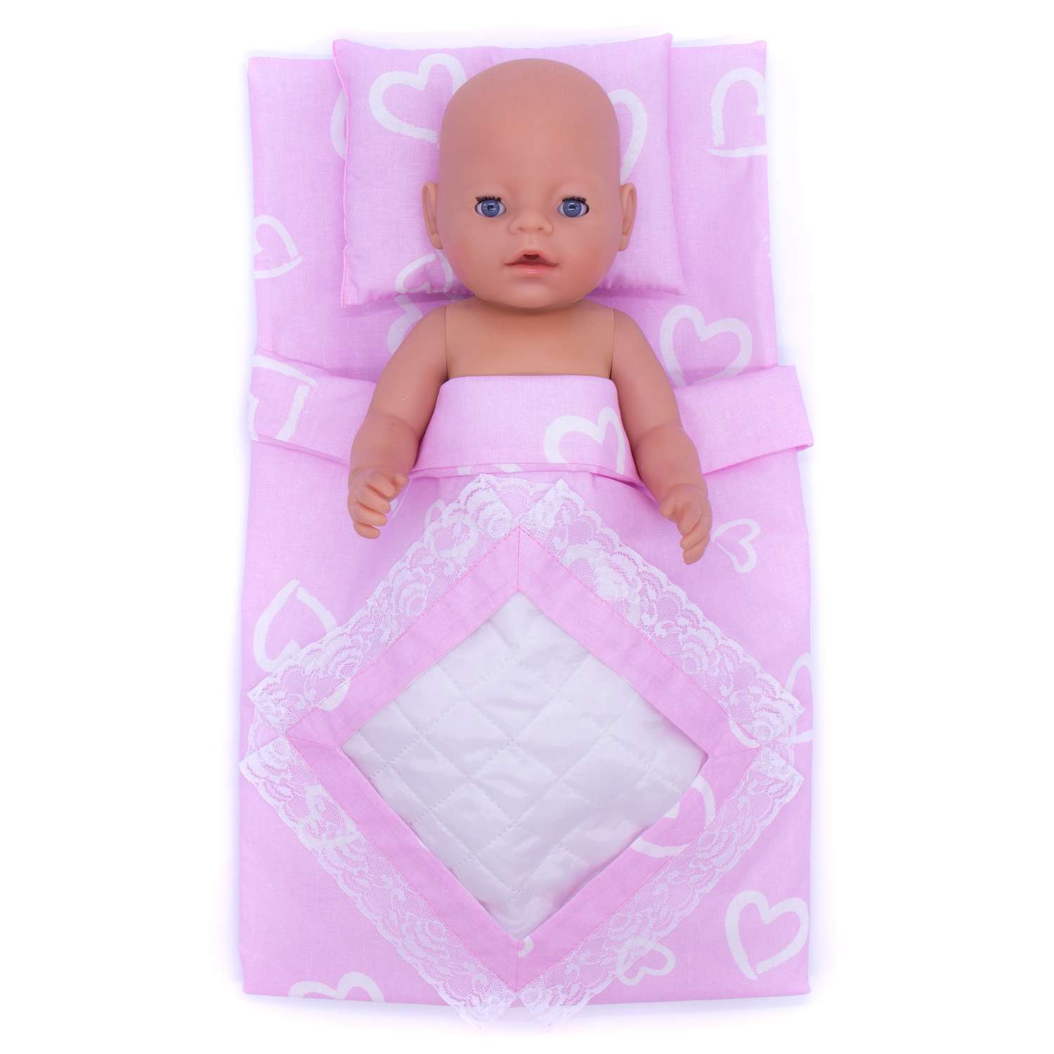 Комплект для пупса Модница 43-48 см: одеяло в пододеяльнике подушка и матрасик 6109 розовый 6109розовый - фото 2