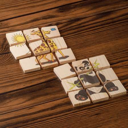 Развивающая игра Тутси Собери картинку Животные 3 плашки дерево 18 элементов