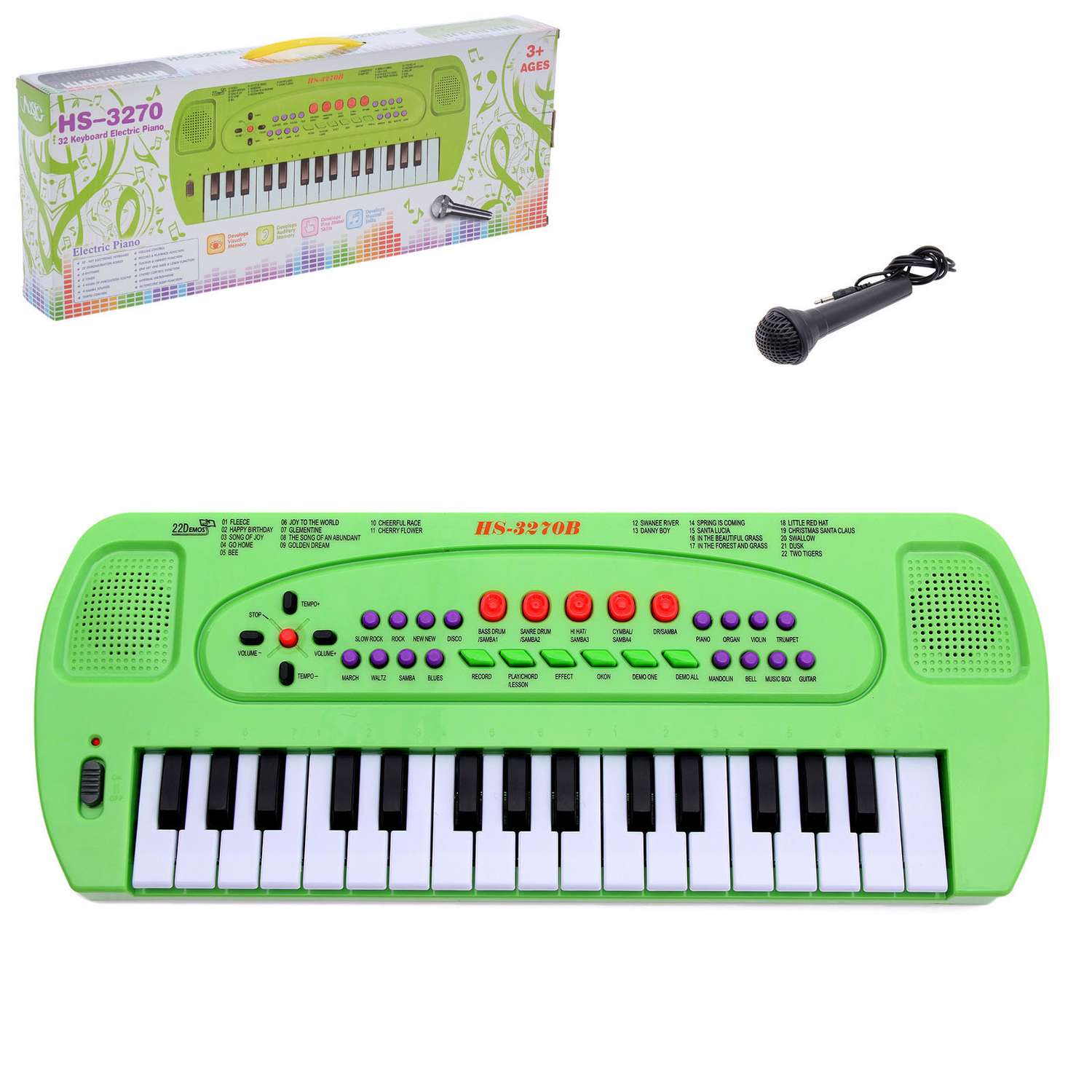 Синтезатор Sima-Land Музыкант с микрофоном зелёный 32 клавиши - фото 1