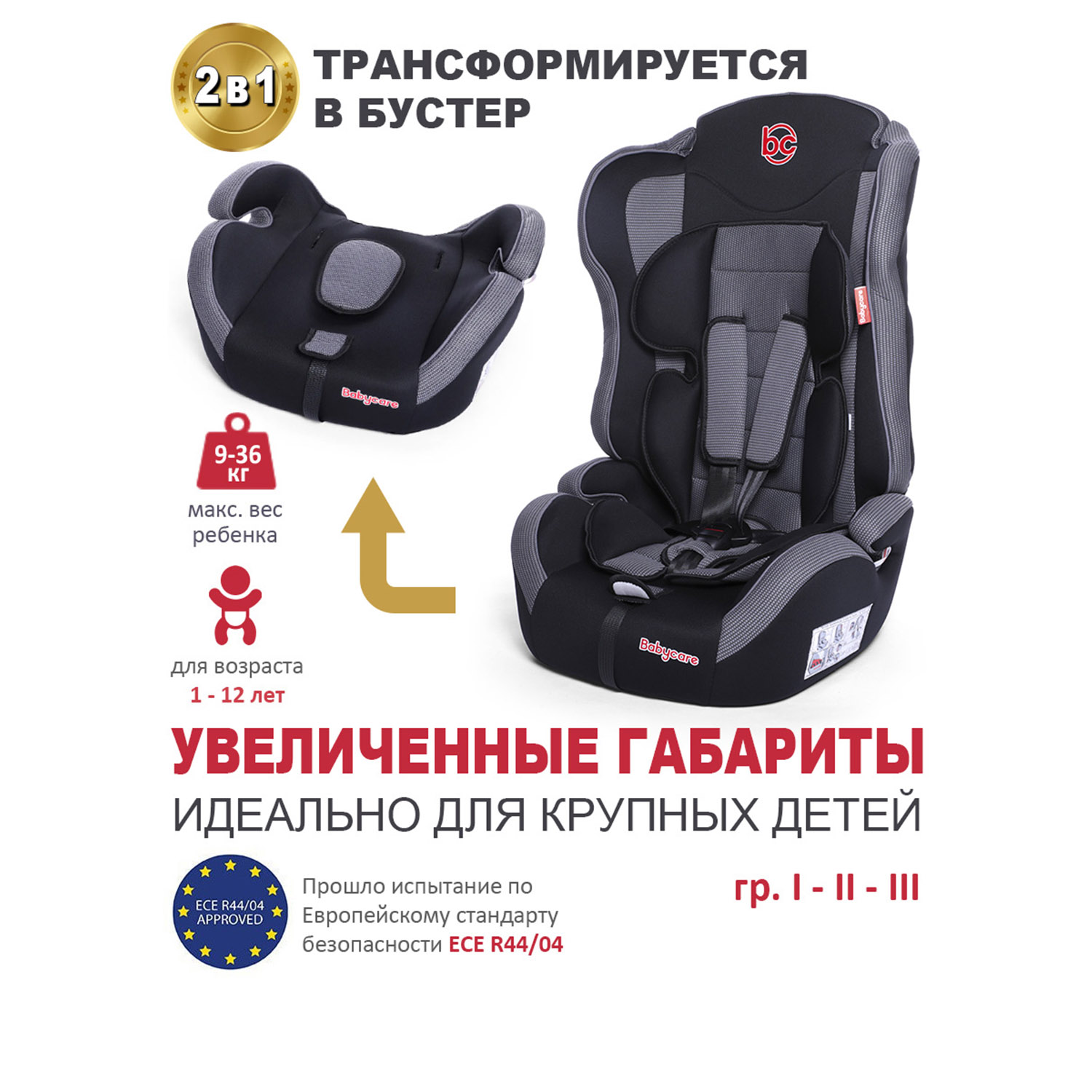 Автокресло BabyCare Upiter Plus черный серый купить по цене 5970 ₽ в  интернет-магазине Детский мир