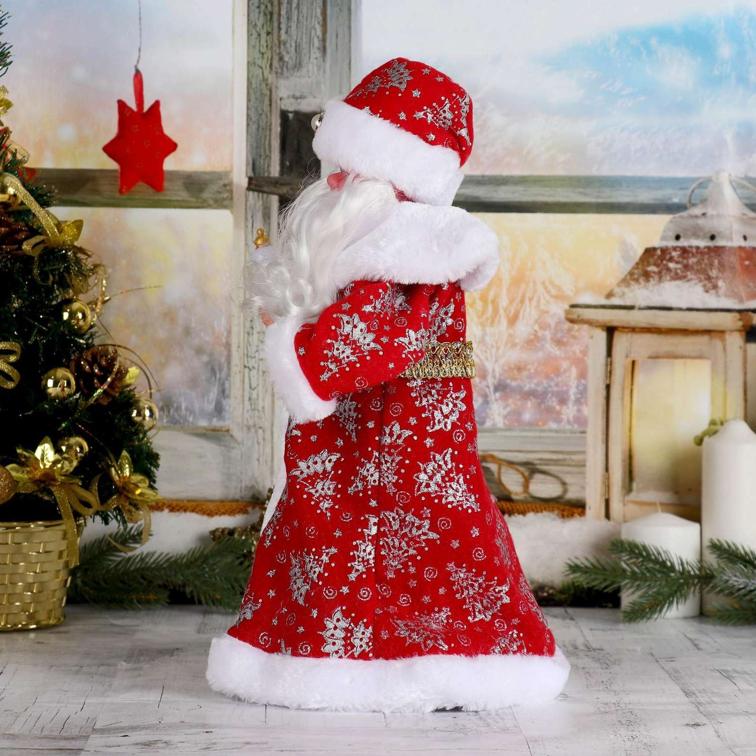 Дед мороз Зимнее волшебство «Красная шуба с посохом» 39 см двигается красный - фото 2