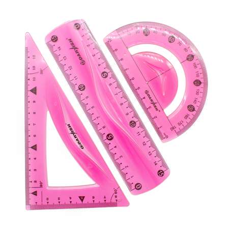 Набор линеек Darvish геометрических школьных пластиковых мягких 3 шт розовый