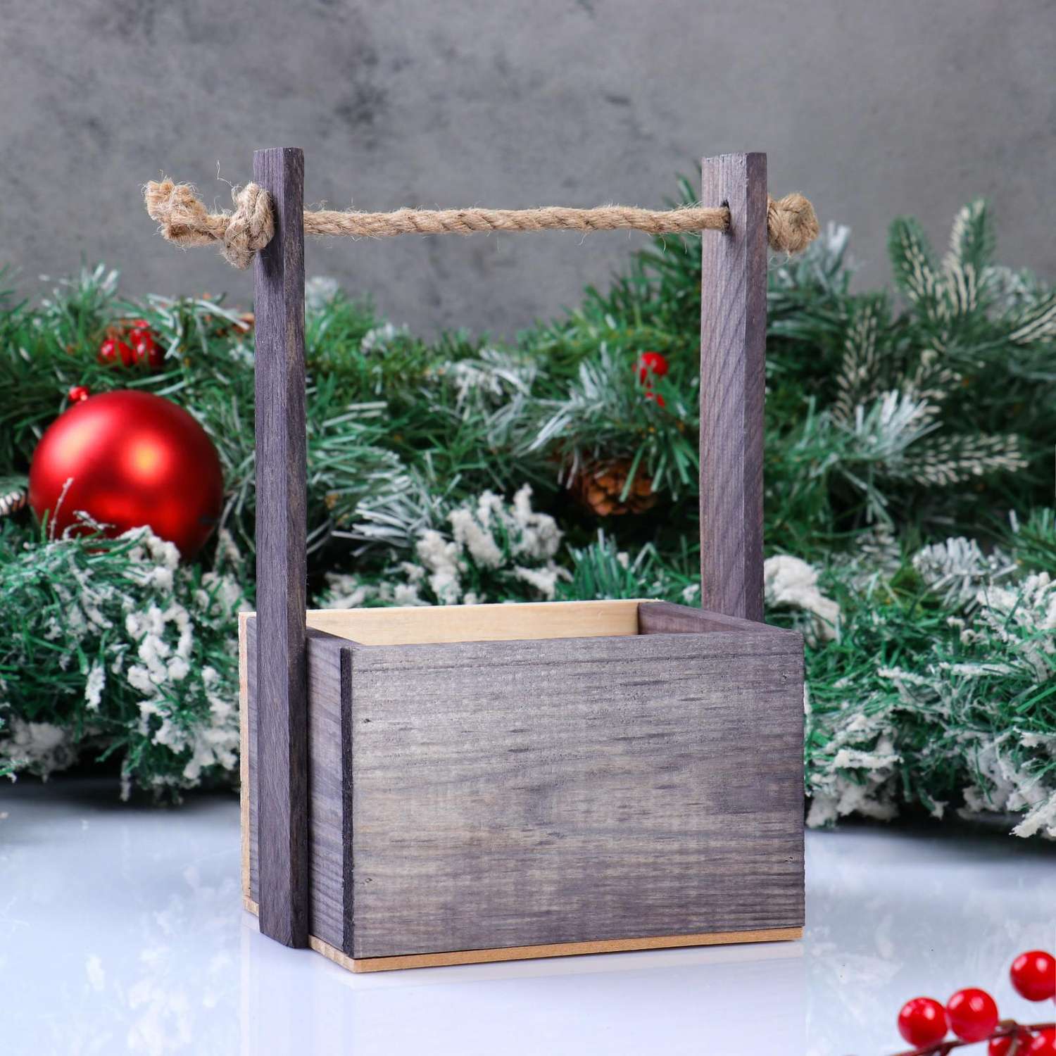Кашпо Sima-Land деревянное 15×12×8.5(25) см «Пауль и Любовь. Новогоднее Новый год» с принтом - фото 3