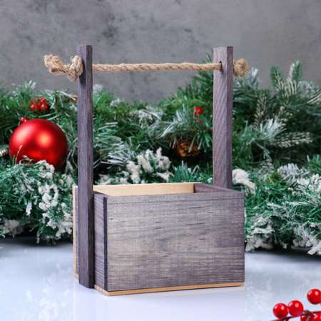 Кашпо Sima-Land деревянное 15×12×8.5(25) см «Пауль и Любовь. Новогоднее Новый год» с принтом