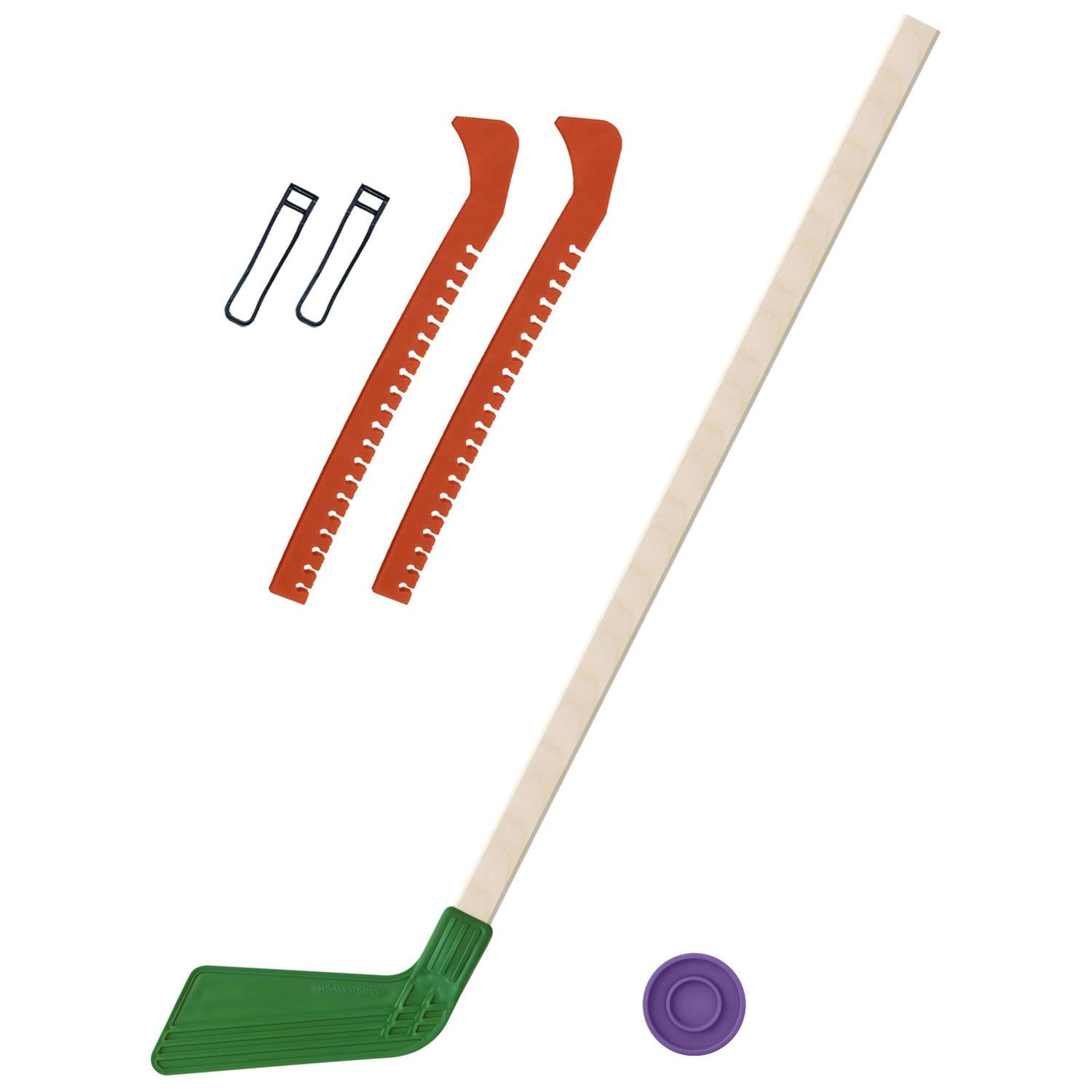 Набор для хоккея Задира Клюшка хоккейная детская зелёная 80 см + шайба + Чехлы для коньков оранжевые - фото 1
