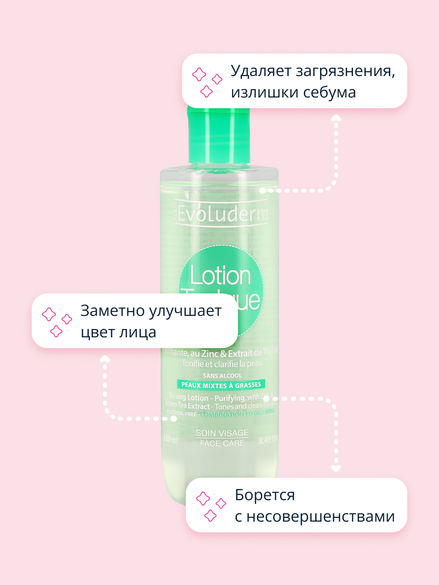 Лосьон-тоник Evoluderm с экстрактом зеленого чая и цинком для жирной и комбинированной кожи 250 мл - фото 3