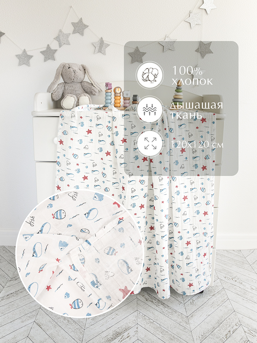 Пеленка муслиновая Baby Nice для новорожденных 120х120 - фото 3