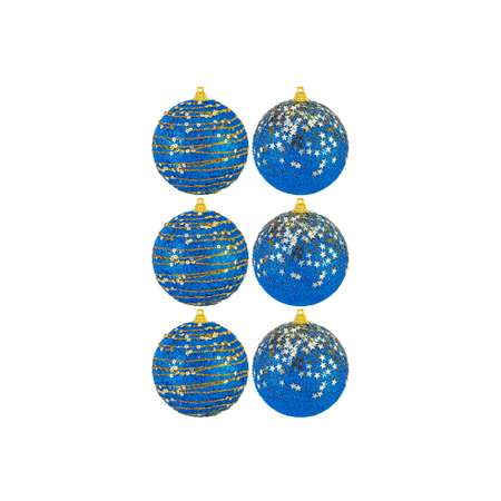 Набор Elan Gallery 6 новогодних шаров 8х8 см Золото на синем синий