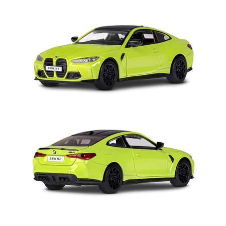 Машинка металлическая АВТОпанорама игрушка детская BMW M4 желтый открываются двери свет звук инерция