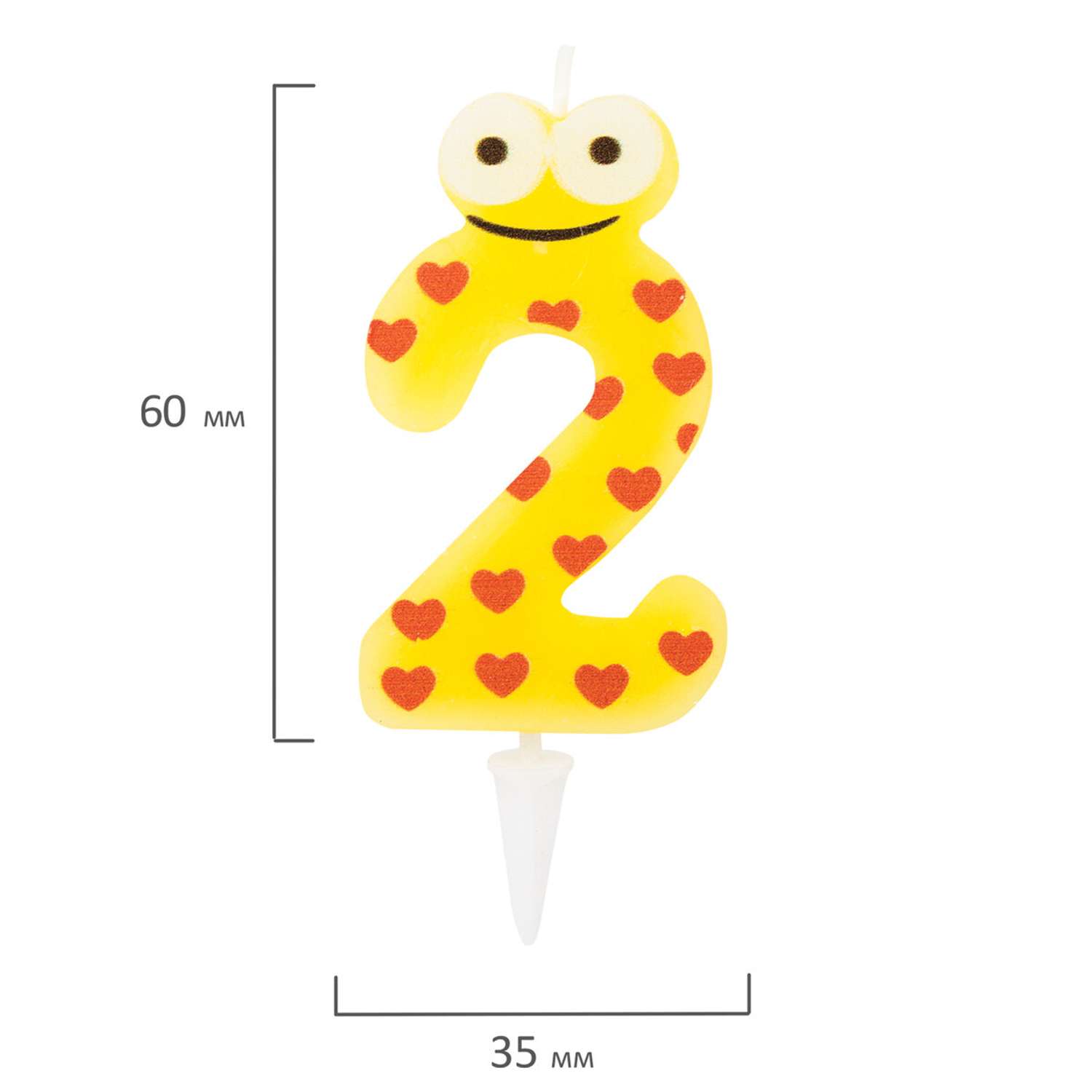 Свеча для торта Золотая сказка цифра 2 С глазками 6 см с держателем в блистере - фото 5